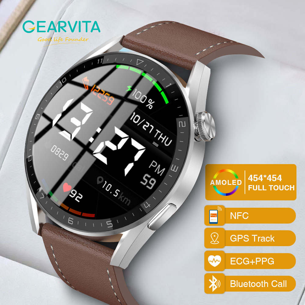 GPS Ʈ 90Hz   ħ NFC 454*454 AMOLED Ʈ ġ 3 ִ  ȭ ECG + PPG IP68 Wirelss   Smartwatch